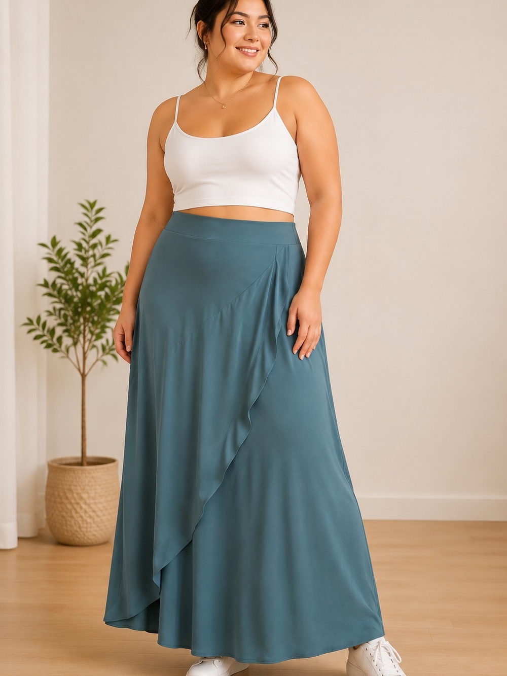 NWT High-Waisted High-Low Halara Breezeful Wrap Front Maxi Skirt 1X Blue Green